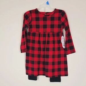 Wonder Nation Buffalo Check Knit Dress and Black Leggings 24M